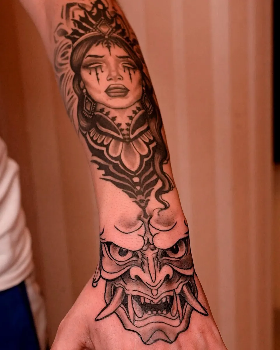 Girl Hannya Forearm Hand tattoo by Kamz at Kamz Inkzone