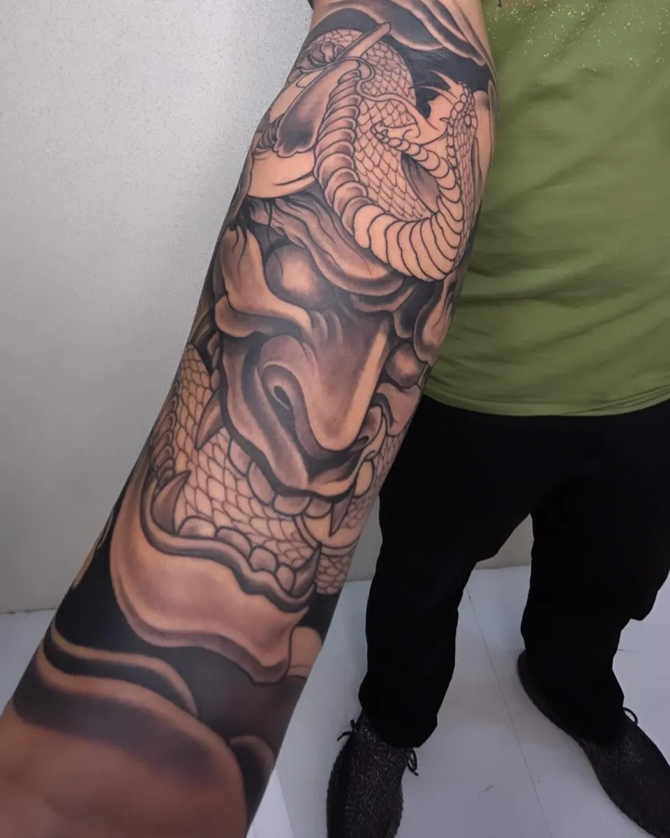 Hannya Snake Sleeve tattoo by Divinya at Kamz Inkzone