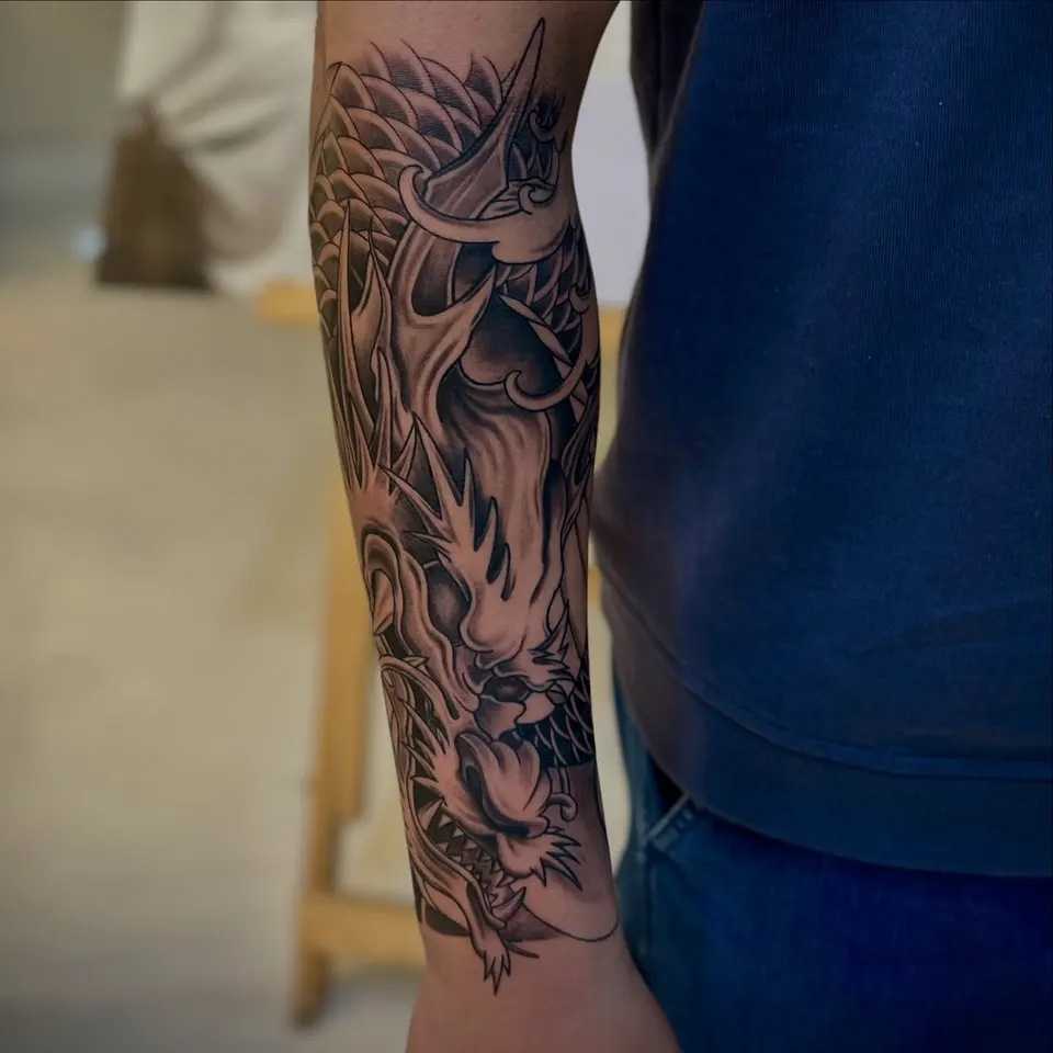 Japanese Dragon Forearm tattoo by Kamz at Kamz Inkzone
