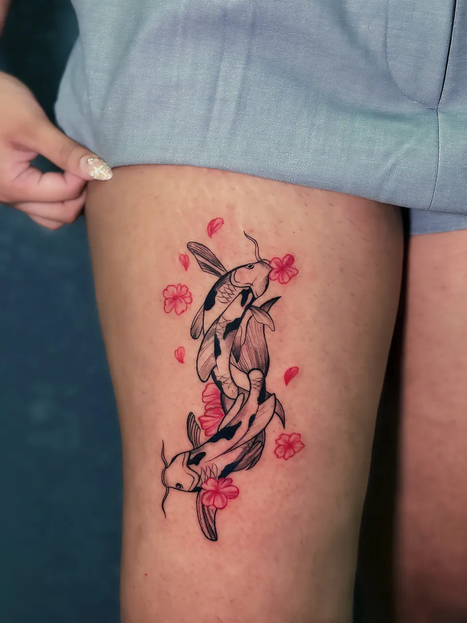 Koi Fish Thigh tattoo by Kamz at Kamz Inkzone