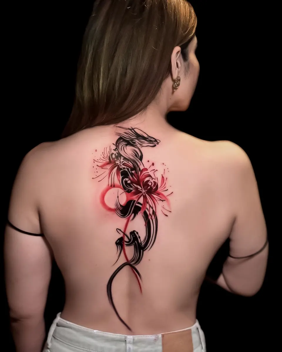 Red Dragon Spine Back tattoo by Kamz at Kamz Inkzone