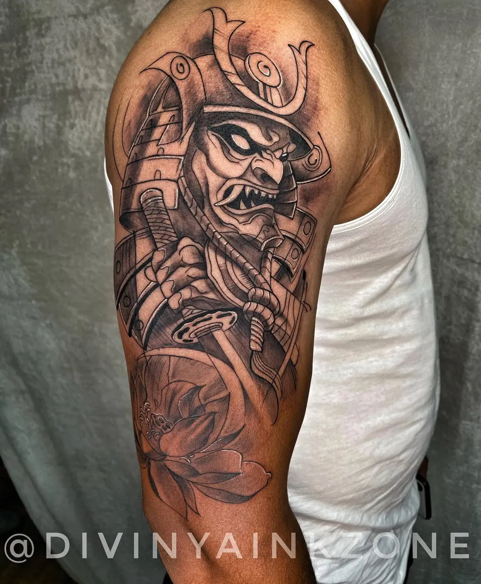 Samurai Upper Arm tattoo by Divinya at Kamz Inkzone